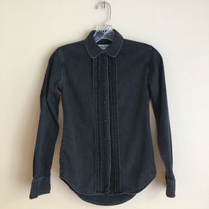 Madewell Black Denim Pleated Shirt Peter Pan XXS
